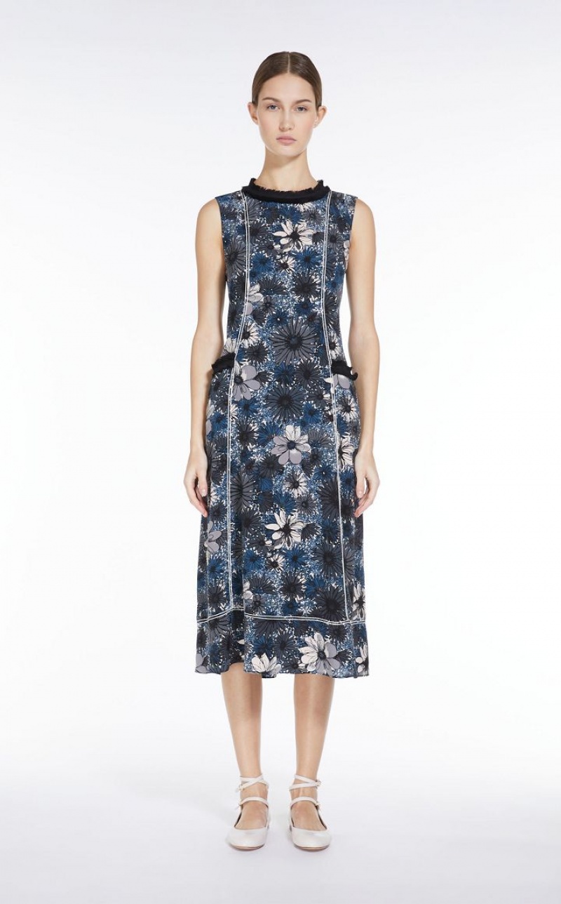 Max Mara Printed Crepe De Chine Kleid Hellblau | MMR593392