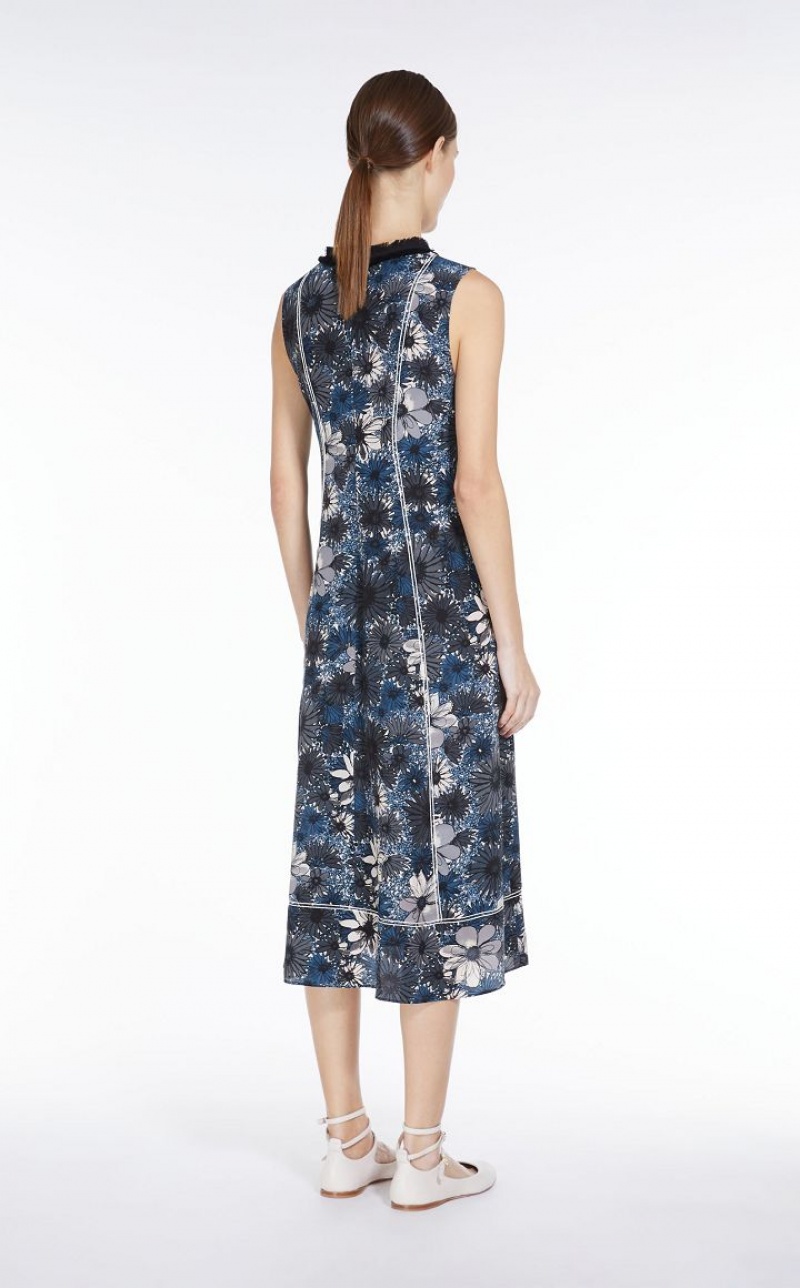 Max Mara Printed Crepe De Chine Kleid Hellblau | MMR593392