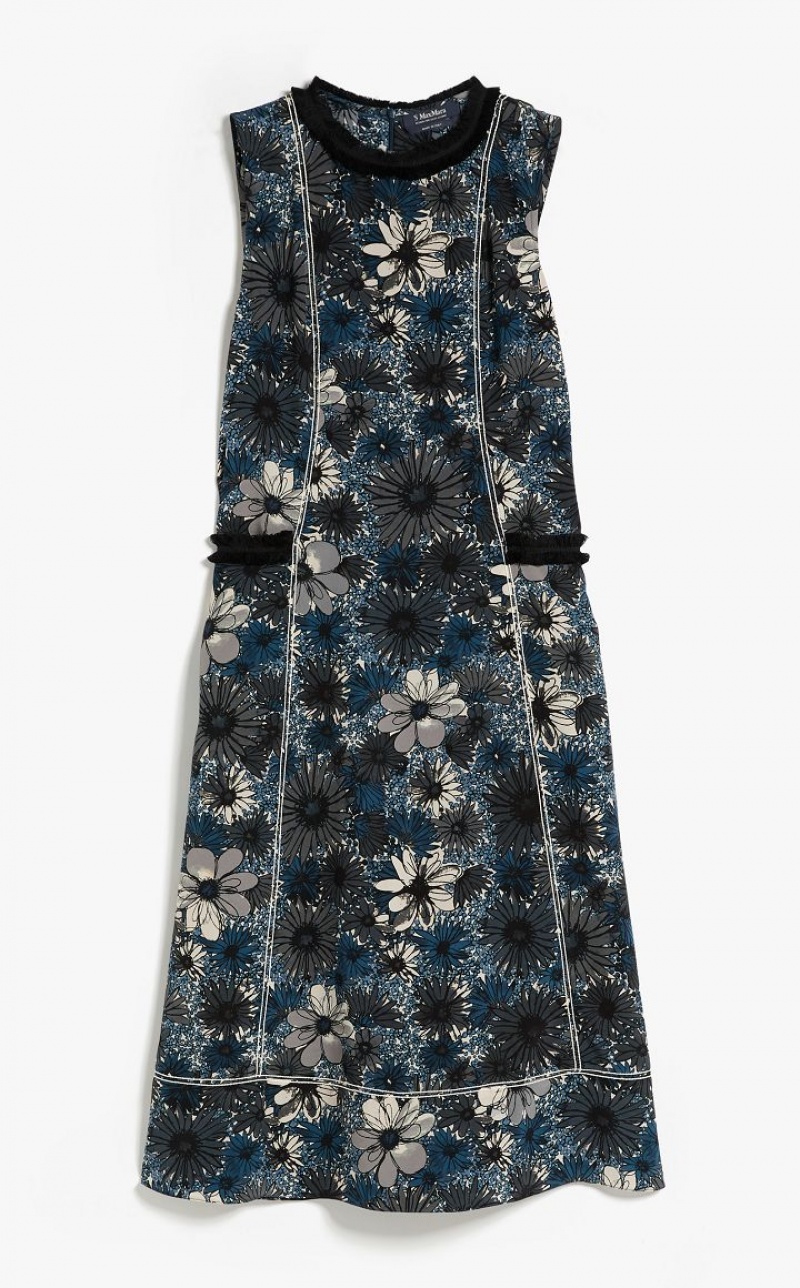 Max Mara Printed Crepe De Chine Kleid Hellblau | MMR593392