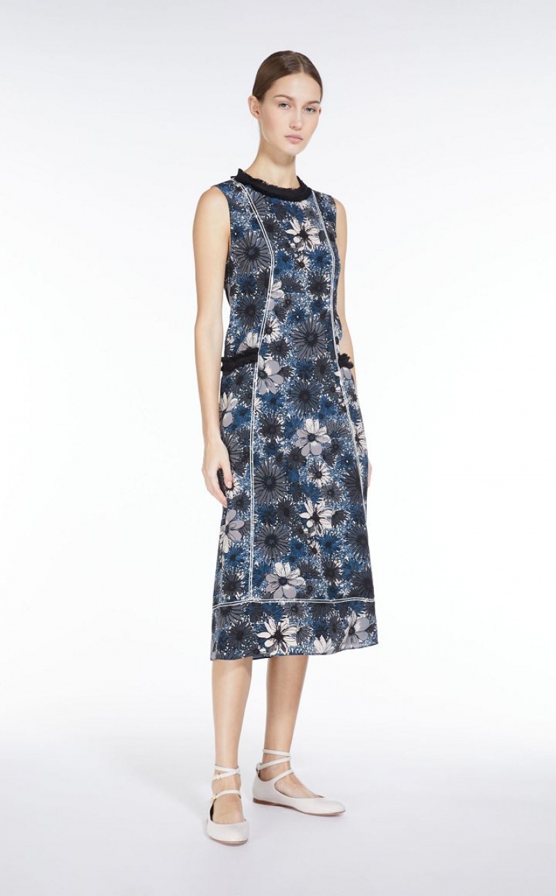 Max Mara Printed Crepe De Chine Kleid Hellblau | MMR593392