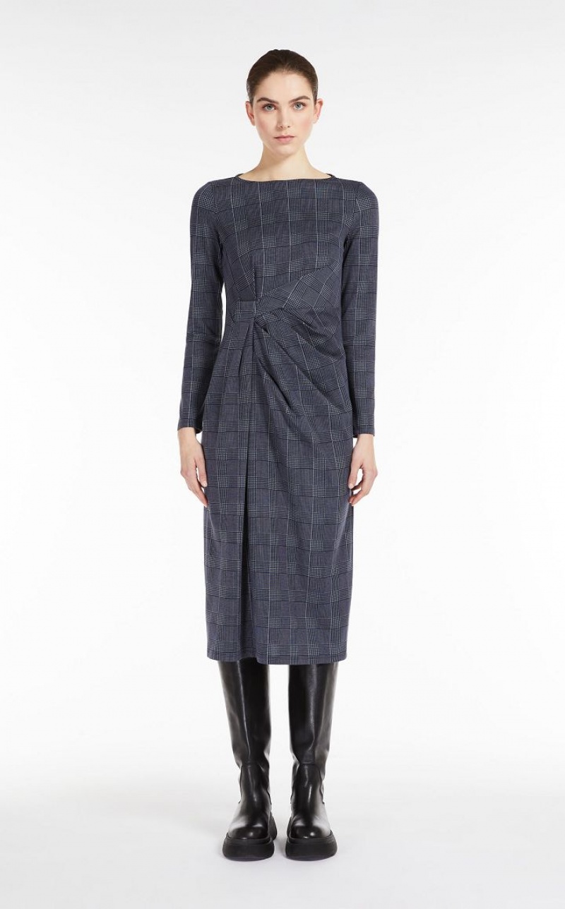 Max Mara Printed Jersey Kleid Navy | MMR593404