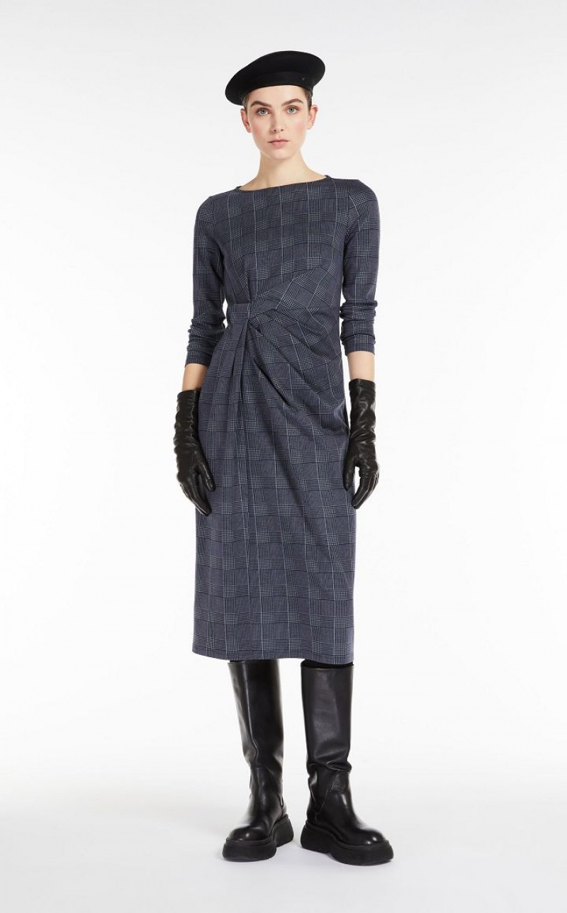 Max Mara Printed Jersey Kleid Navy | MMR593404