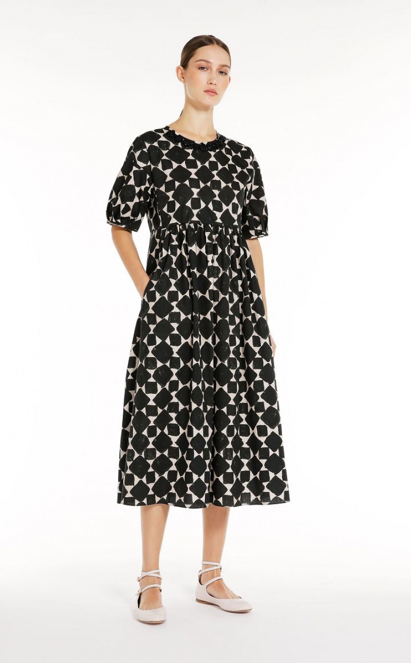 Max Mara Printed Poplin Kleid Dunkelgrün | MMR593399