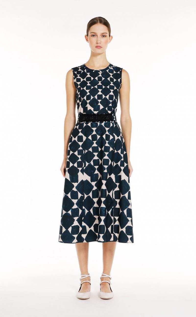 Max Mara Printed Poplin Kleid Navy | MMR593408