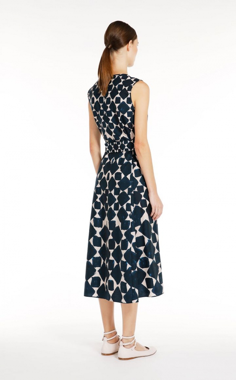 Max Mara Printed Poplin Kleid Navy | MMR593408