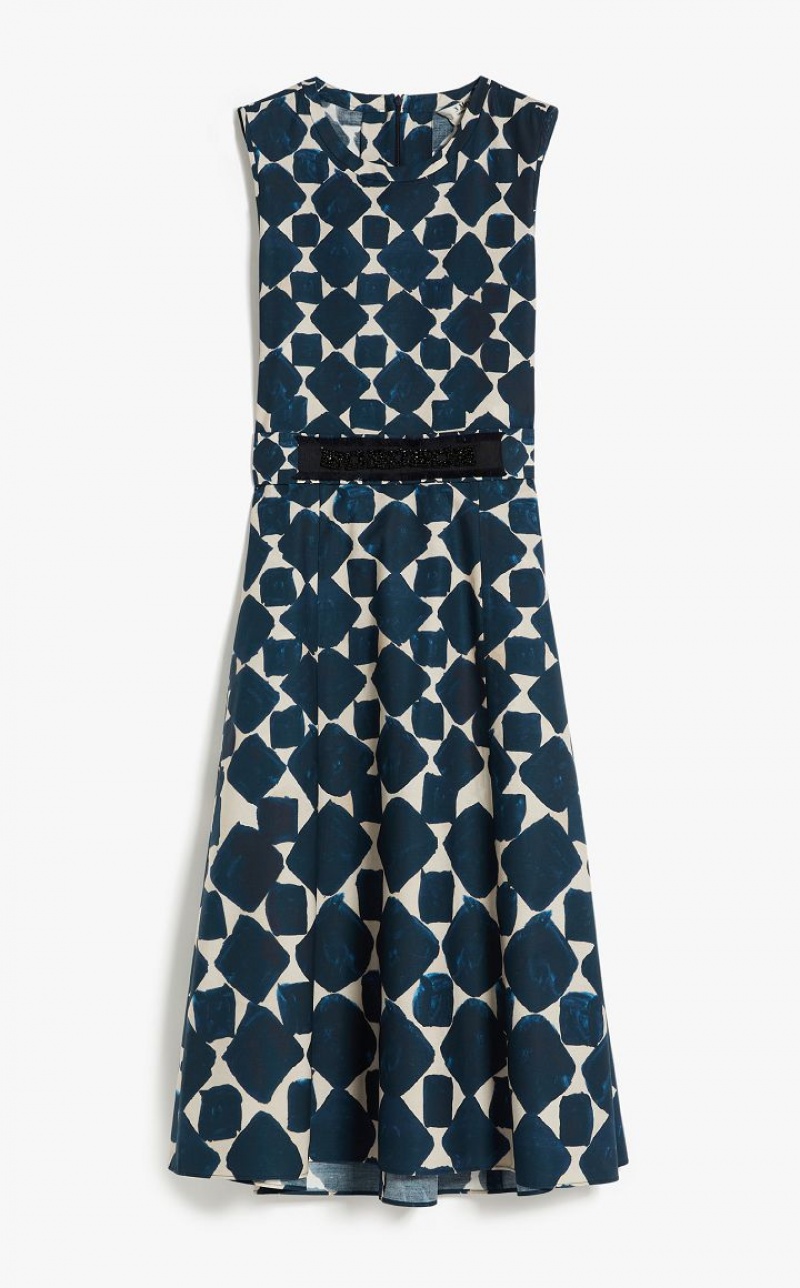 Max Mara Printed Poplin Kleid Navy | MMR593408