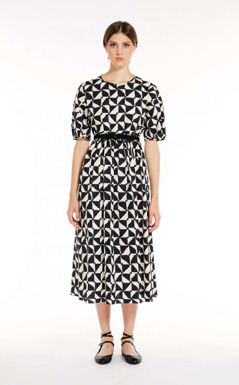 Max Mara Printed Poplin Kleid Navy | MMR593379