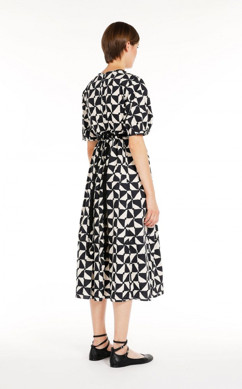 Max Mara Printed Poplin Kleid Navy | MMR593379