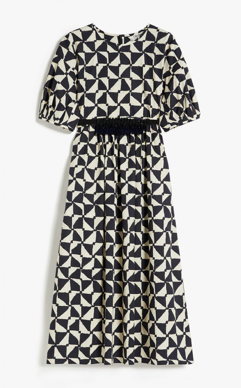 Max Mara Printed Poplin Kleid Navy | MMR593379