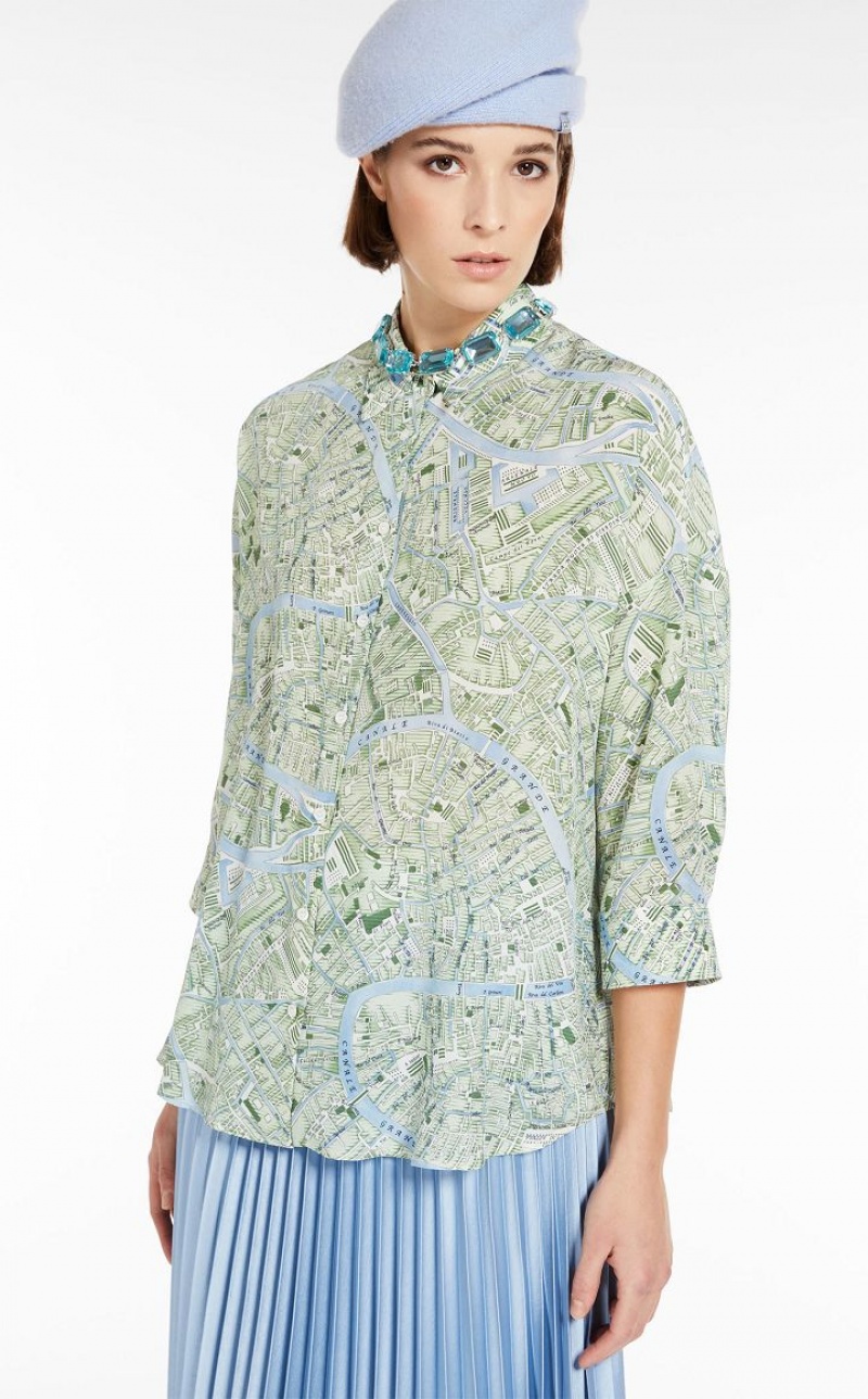 Max Mara Printed Silk Bluse Grün | MMR593606