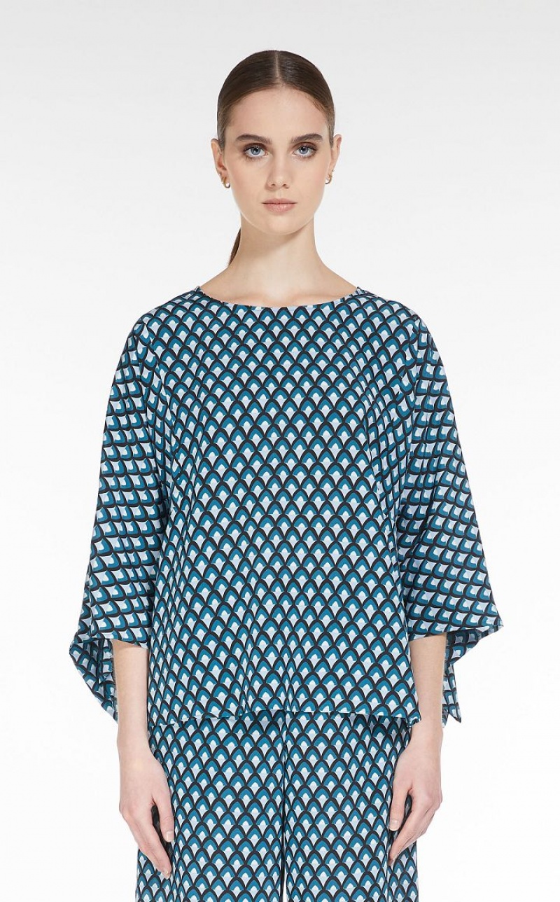 Max Mara Printed Silk Bluse Pfauen | MMR593587