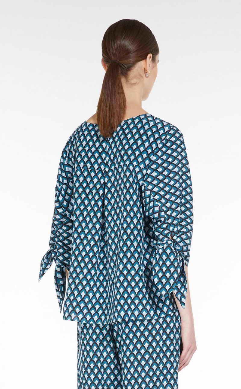 Max Mara Printed Silk Bluse Pfauen | MMR593587