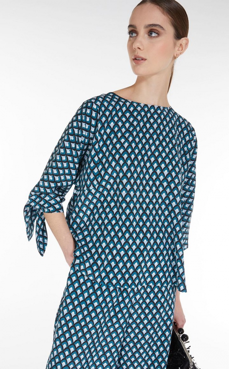 Max Mara Printed Silk Bluse Pfauen | MMR593587