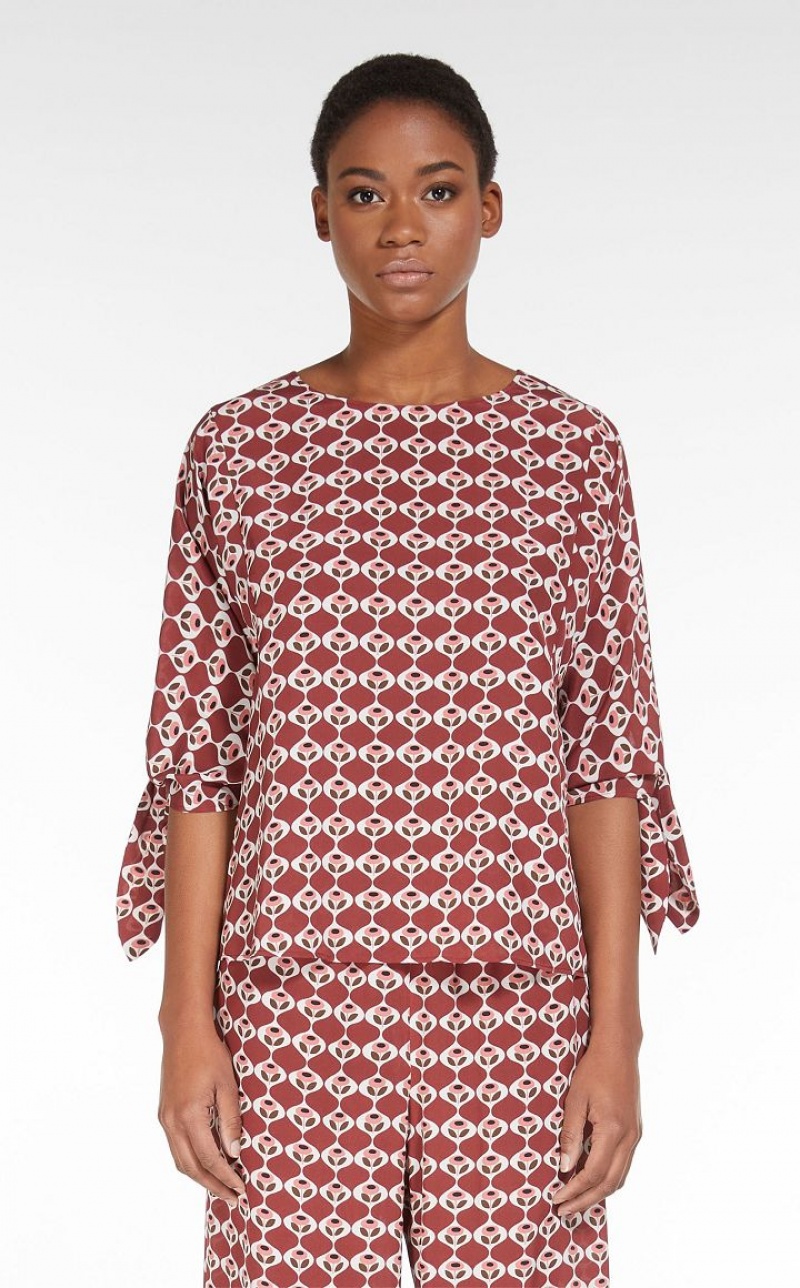 Max Mara Printed Silk Bluse Rot | MMR593620