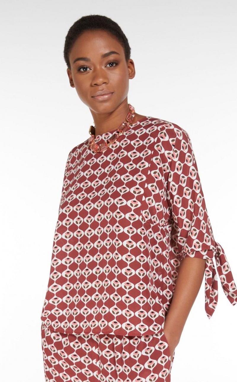 Max Mara Printed Silk Bluse Rot | MMR593620