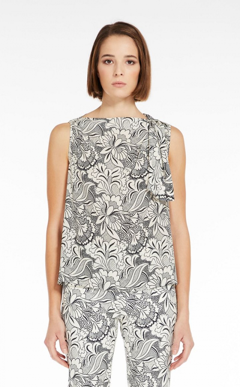 Max Mara Printed Silk Bluse Schwarz | MMR593575