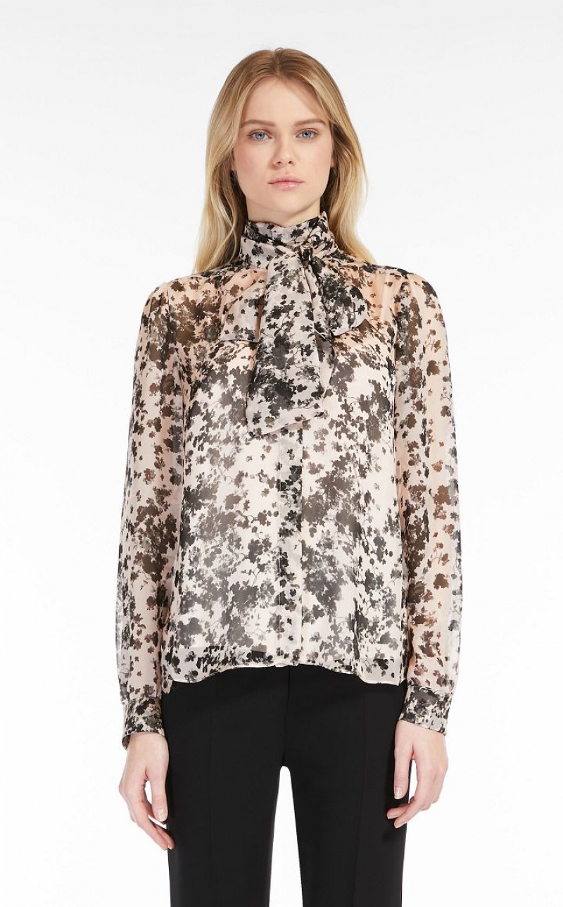 Max Mara Printed Silk Foulard Bluse Hellrosa | MMR593549