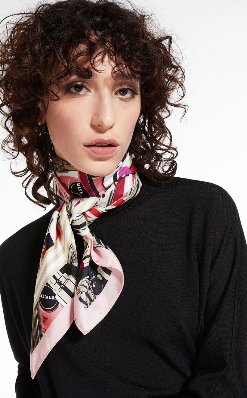 Max Mara Printed Silk Foulard Schals Rosa | MMR594280