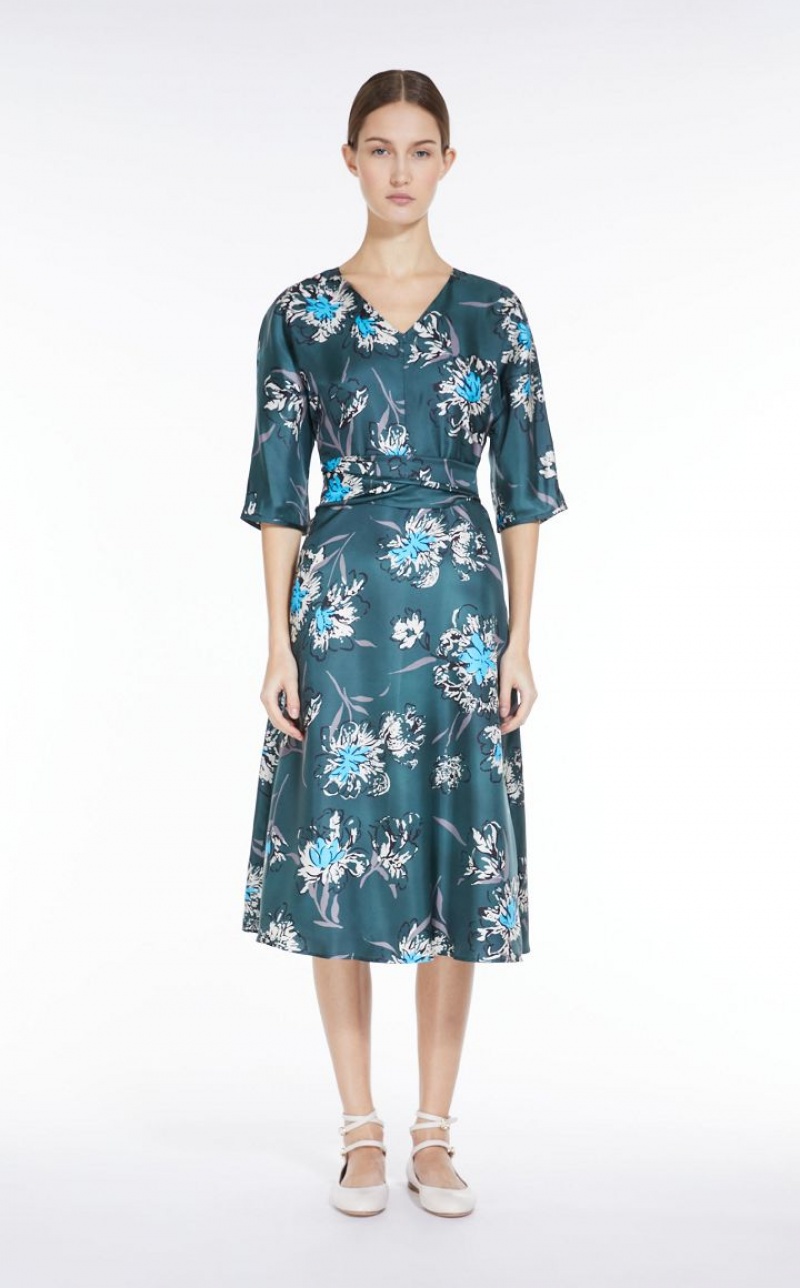 Max Mara Printed Silk Kleid Grün | MMR593356