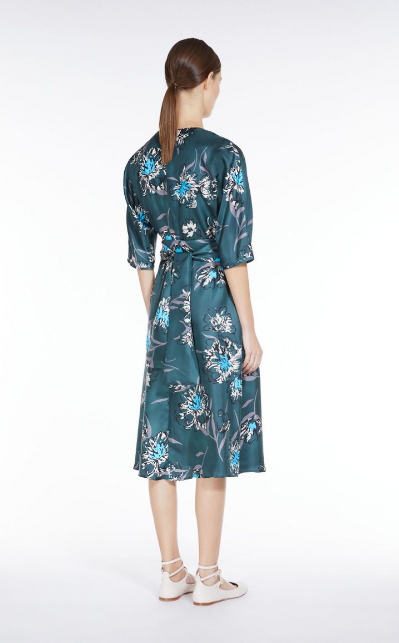 Max Mara Printed Silk Kleid Grün | MMR593356