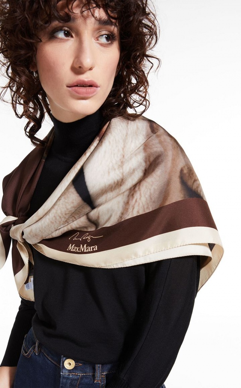 Max Mara Printed Silk Scarf Schals Braun | MMR594271