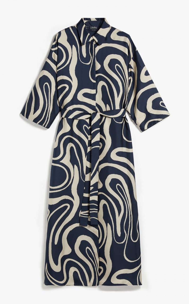 Max Mara Printed Silk Shirt Kleid Navy | MMR593377