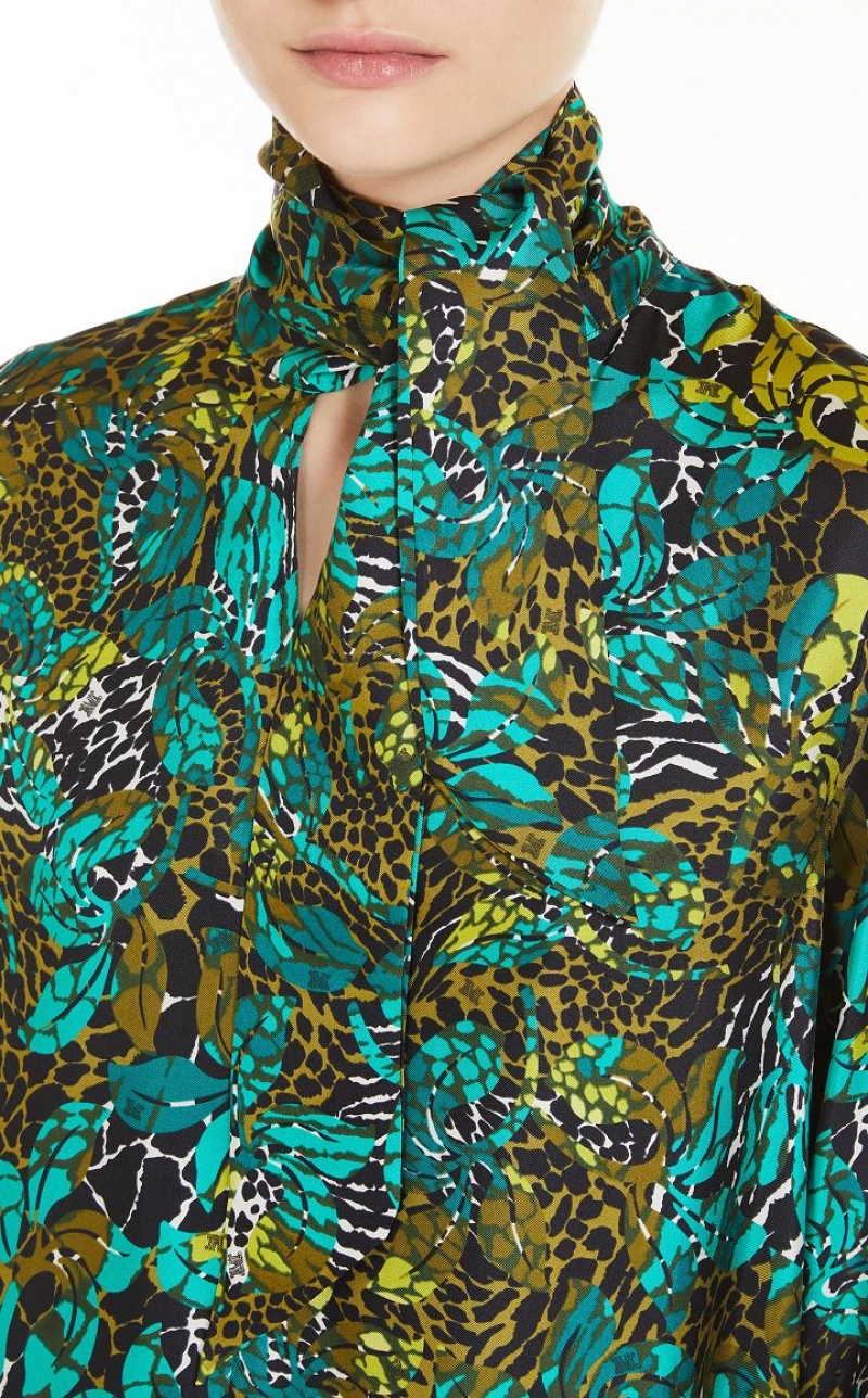 Max Mara Printed Silk Shirt Kleid Olivgrün Grün | MMR593360