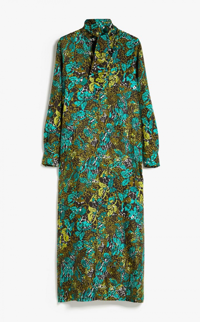 Max Mara Printed Silk Shirt Kleid Olivgrün Grün | MMR593360