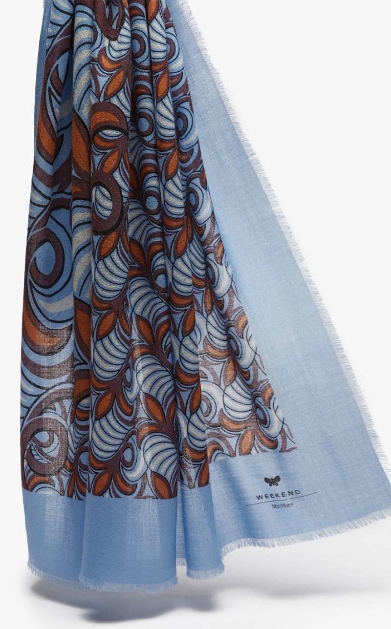 Max Mara Printed Wolle Shawl Schals Hellblau | MMR594270