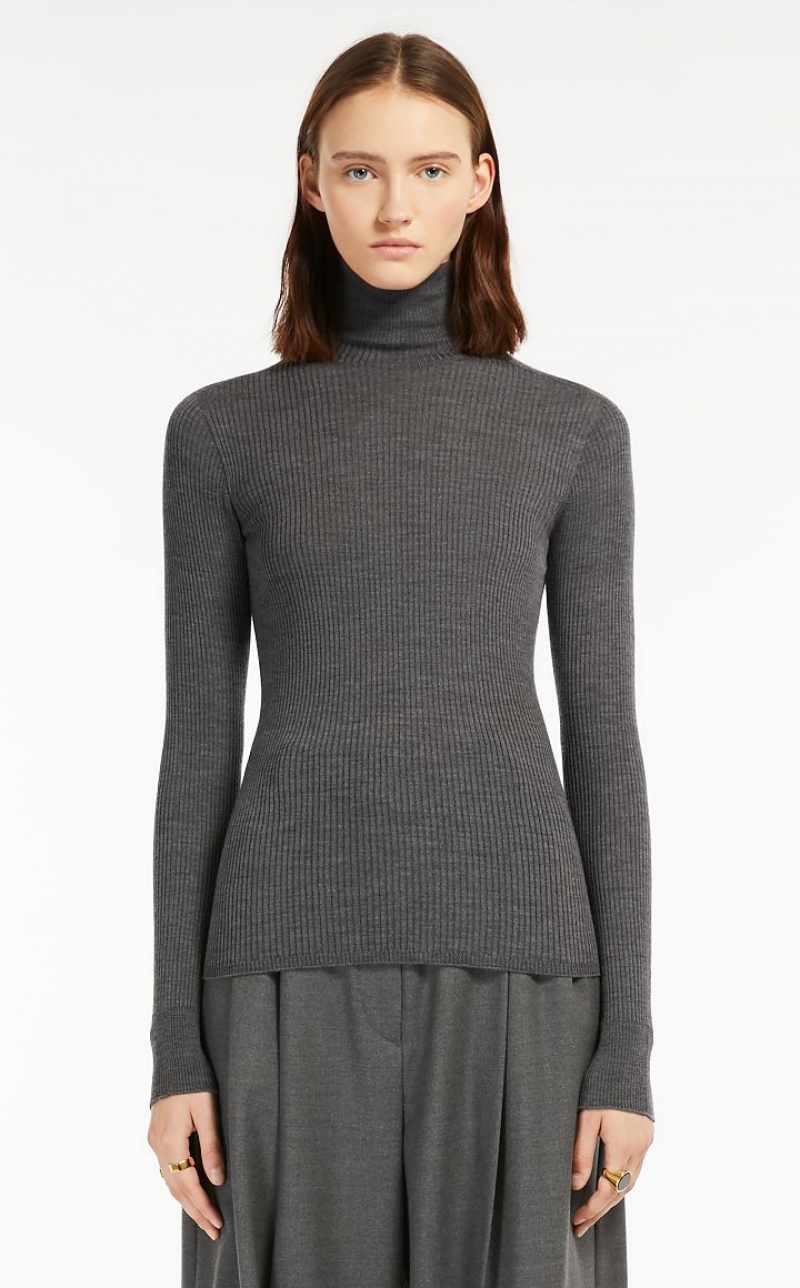 Max Mara Pure Virgin Wolle Mock Polo-neck Strickwaren Hellgrau | MMR593471