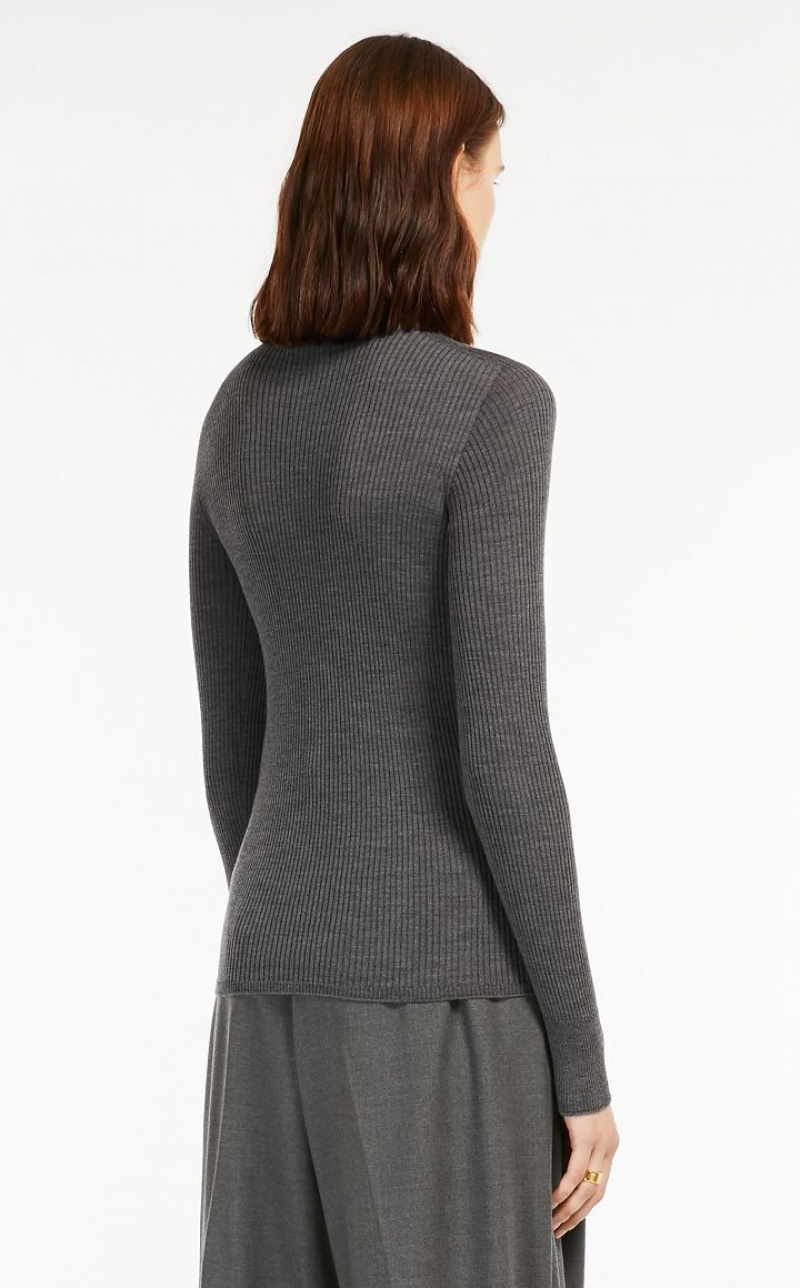 Max Mara Pure Virgin Wolle Mock Polo-neck Strickwaren Hellgrau | MMR593471