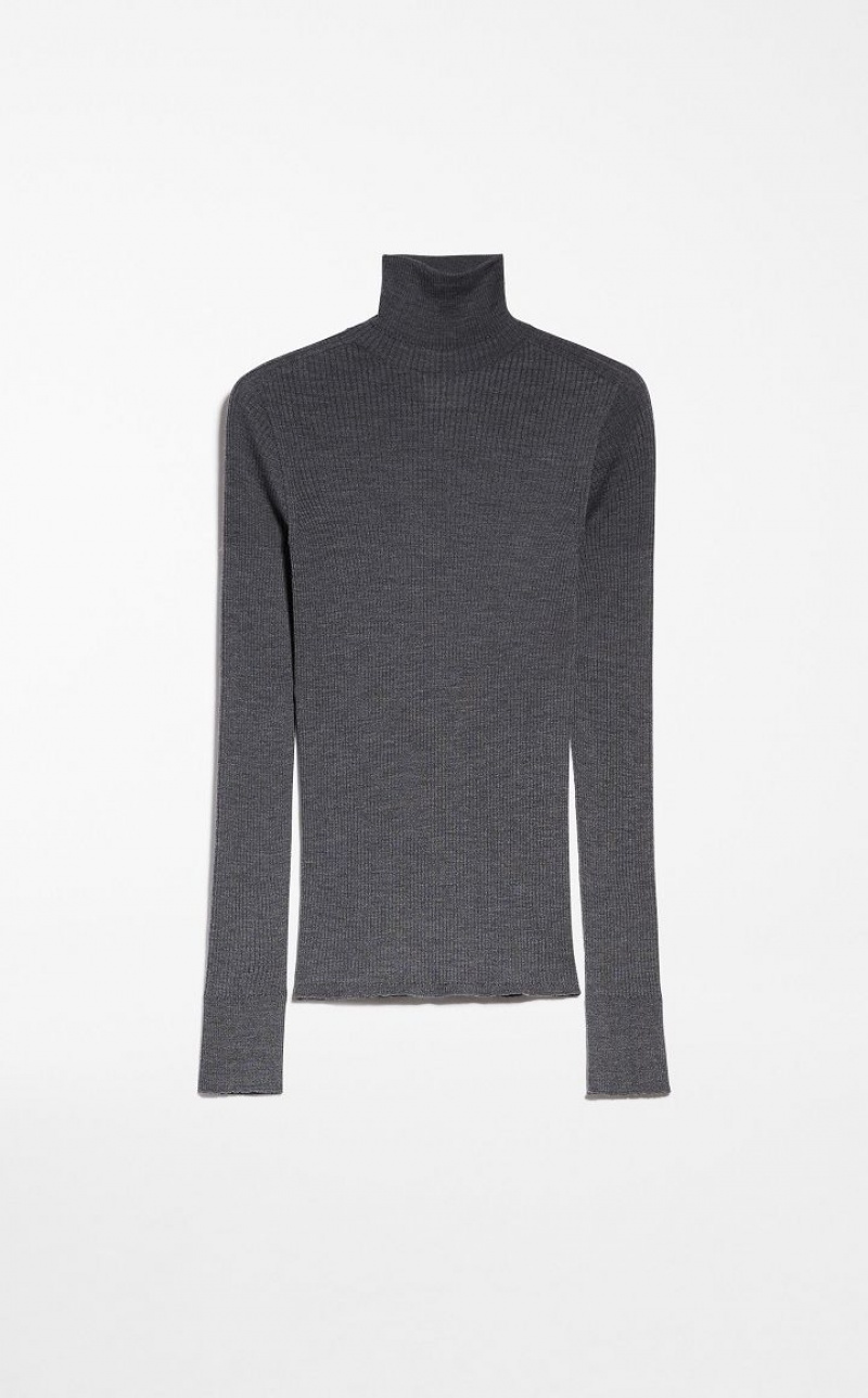 Max Mara Pure Virgin Wolle Mock Polo-neck Strickwaren Hellgrau | MMR593471