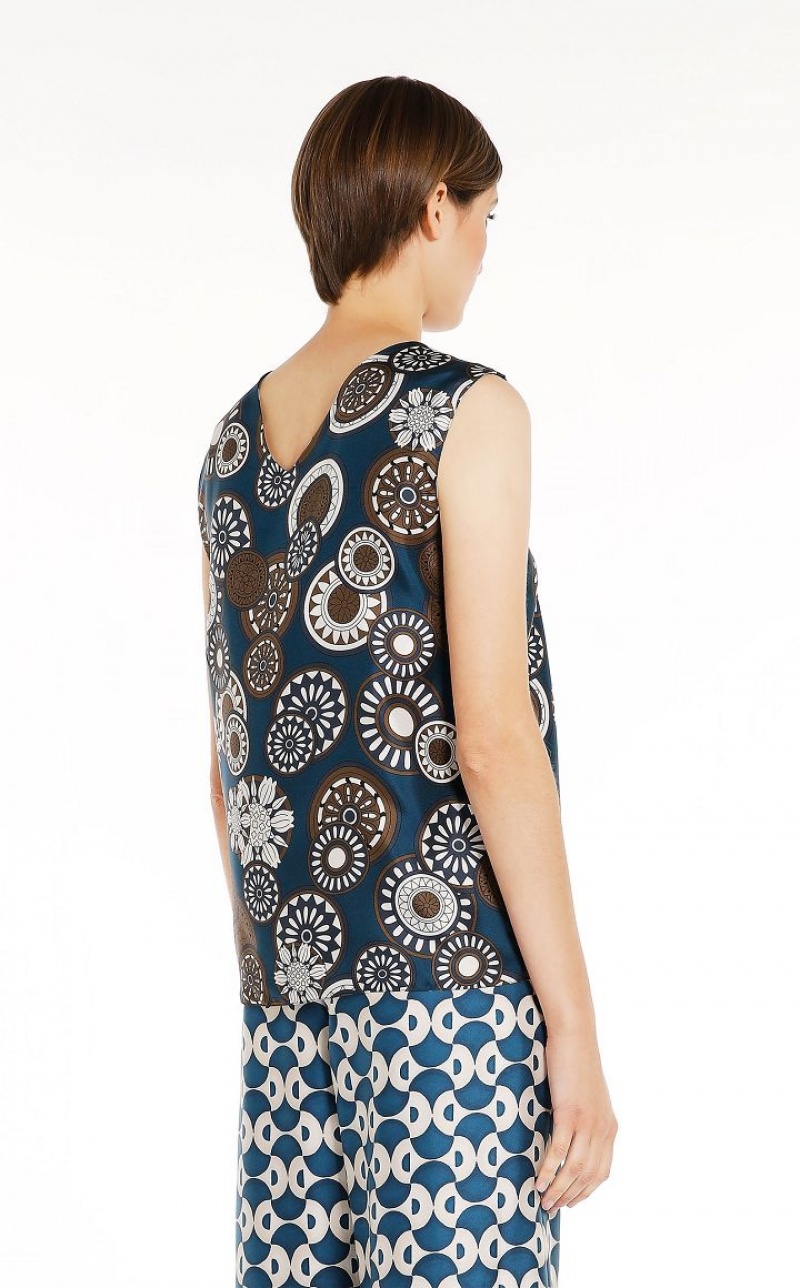 Max Mara Reversible Printed Silk Bluse Navy | MMR593611