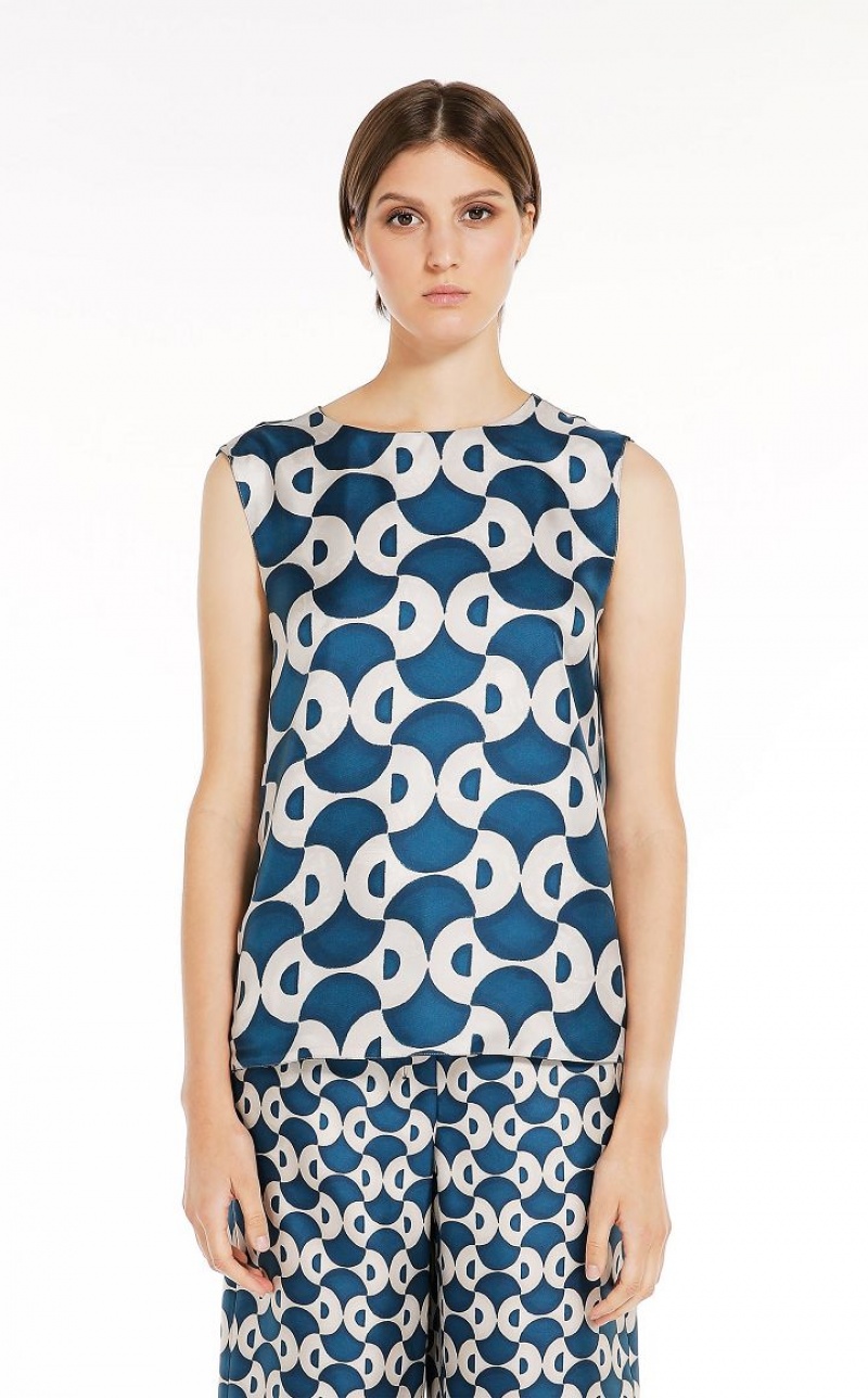 Max Mara Reversible Printed Silk Bluse Navy | MMR593611