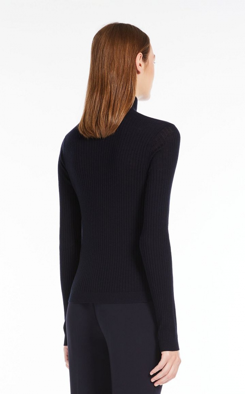 Max Mara Rib Wolle And Silk Polo-neck Strickwaren Navy | MMR593463