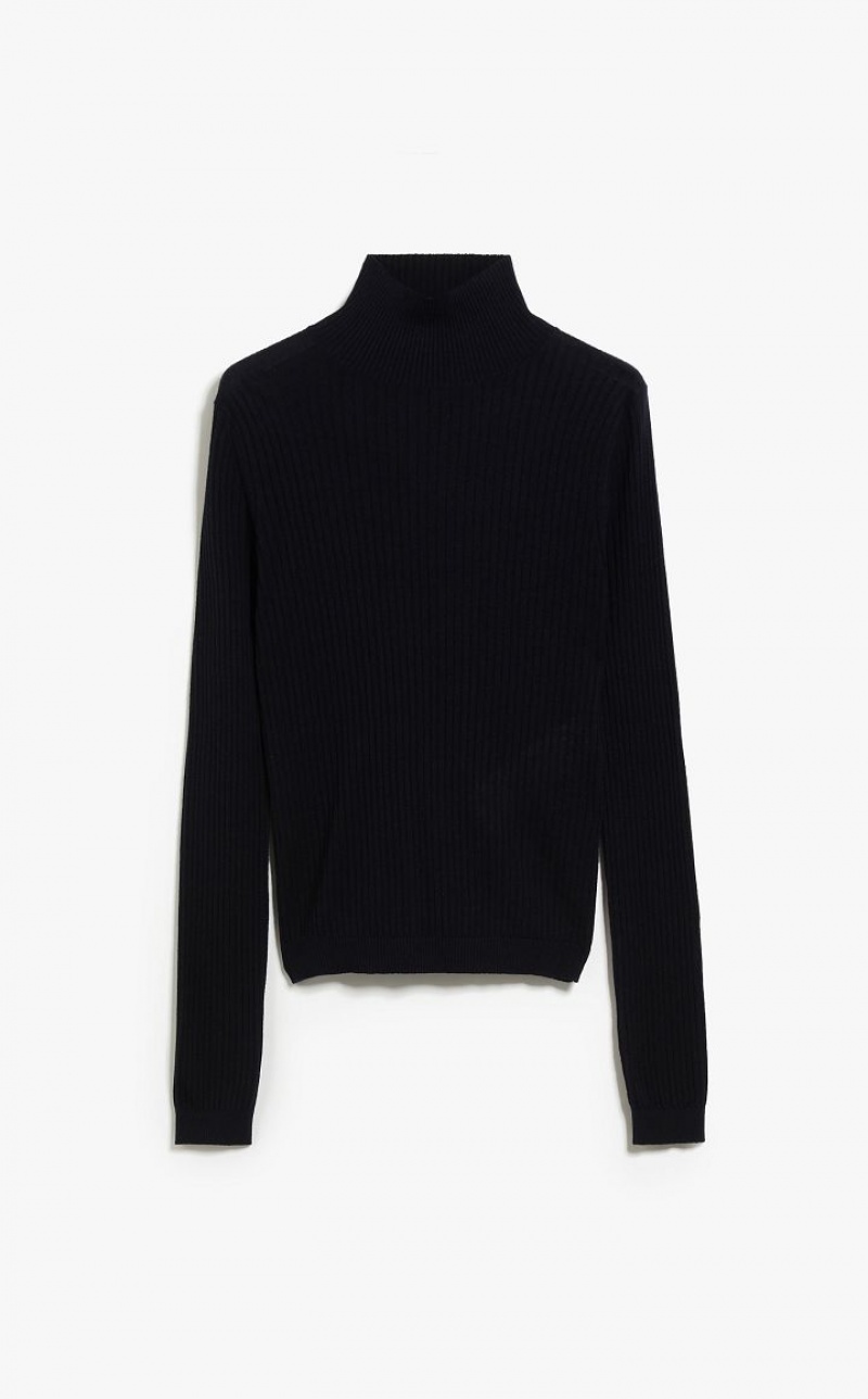 Max Mara Rib Wolle And Silk Polo-neck Strickwaren Navy | MMR593463