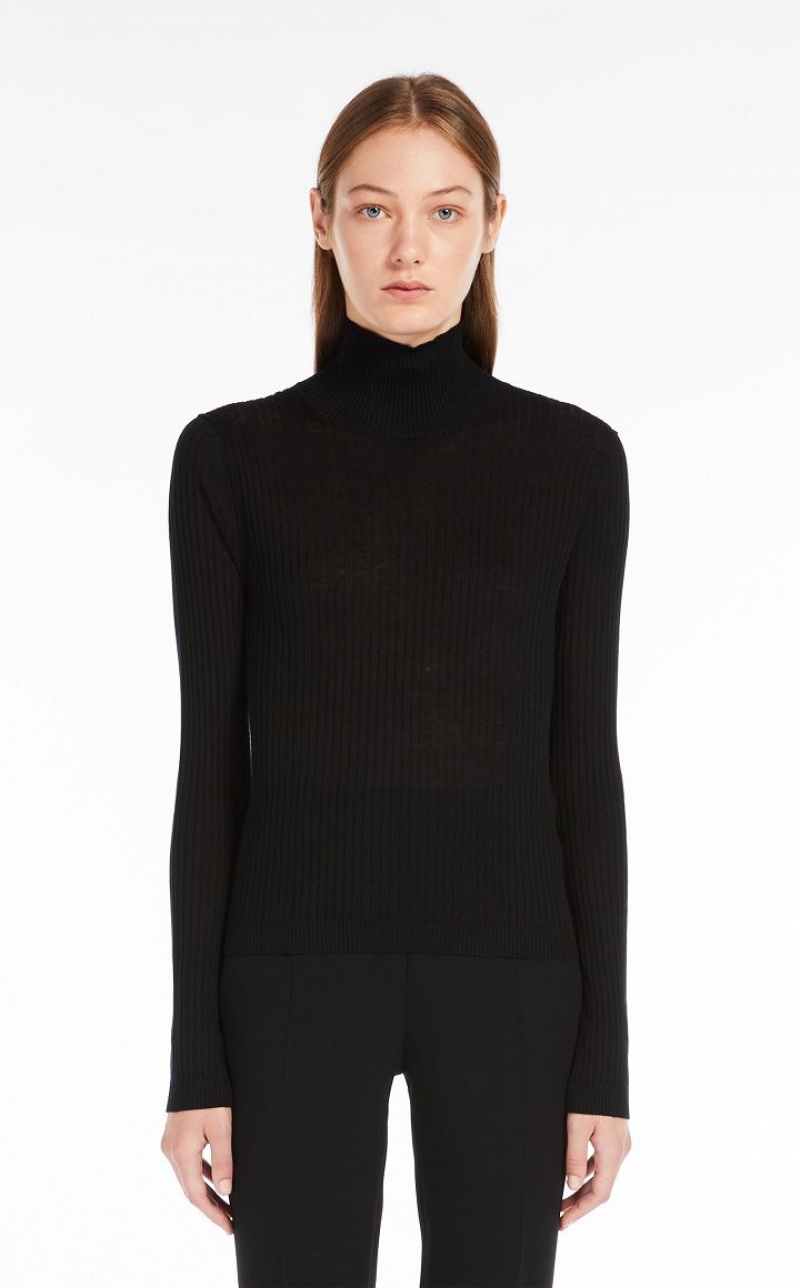 Max Mara Rib Wolle And Silk Polo-neck Strickwaren Schwarz | MMR593466