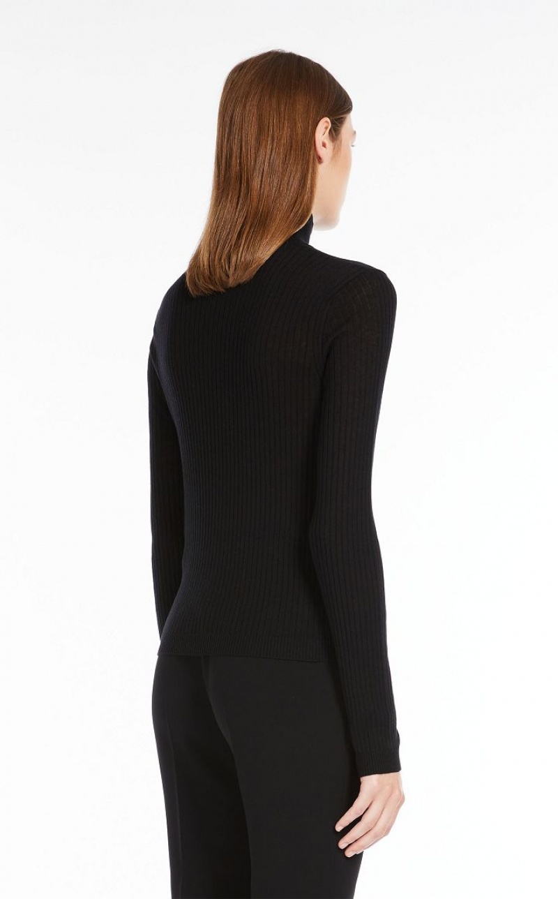 Max Mara Rib Wolle And Silk Polo-neck Strickwaren Schwarz | MMR593466