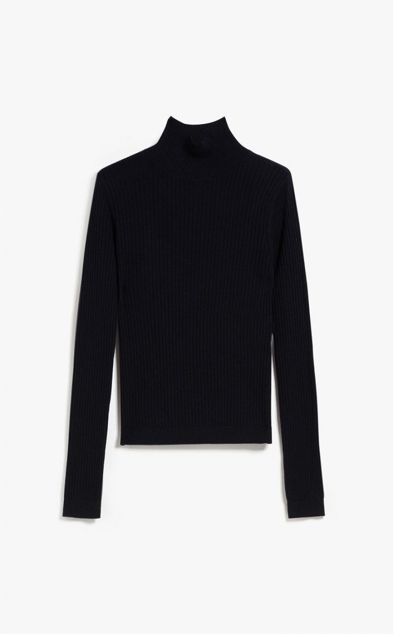 Max Mara Rib Wolle And Silk Polo-neck Strickwaren Schwarz | MMR593466