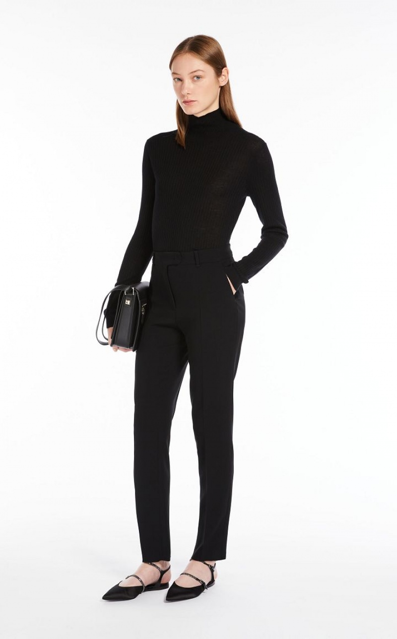 Max Mara Rib Wolle And Silk Polo-neck Strickwaren Schwarz | MMR593466