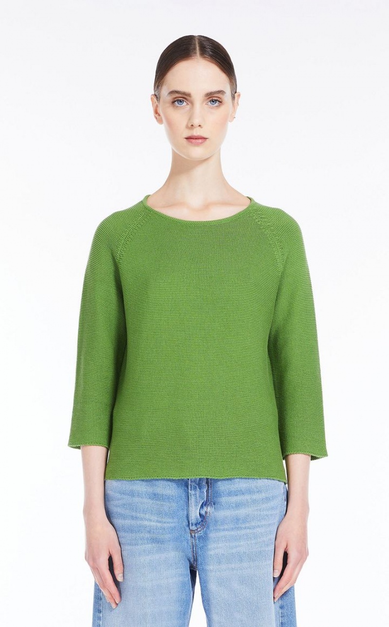 Max Mara Round-neck Baumwoll Top Strickwaren Grün | MMR593456