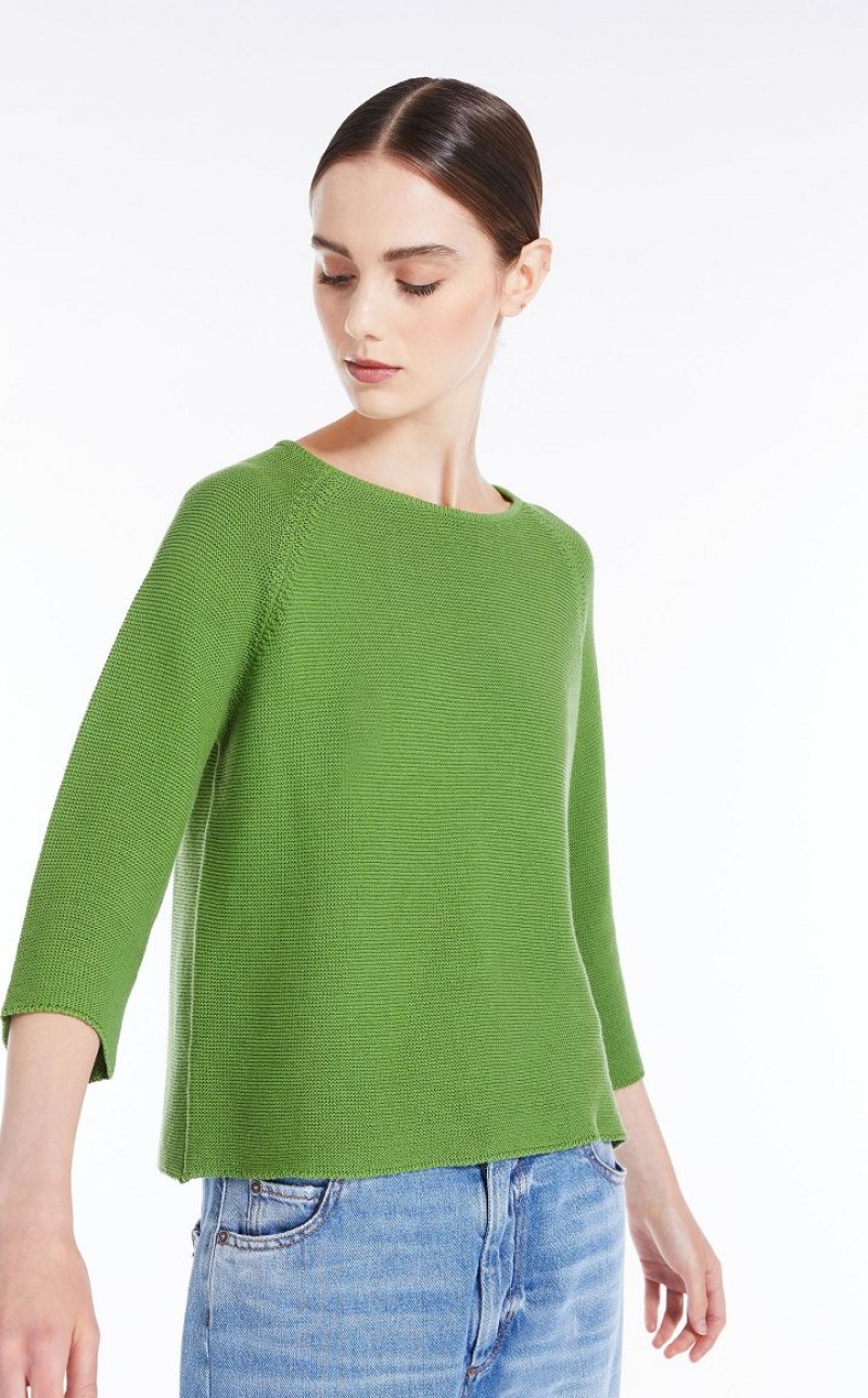 Max Mara Round-neck Baumwoll Top Strickwaren Grün | MMR593456