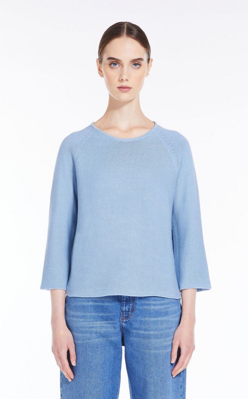 Max Mara Round-neck Baumwoll Top Strickwaren Hellblau | MMR593459