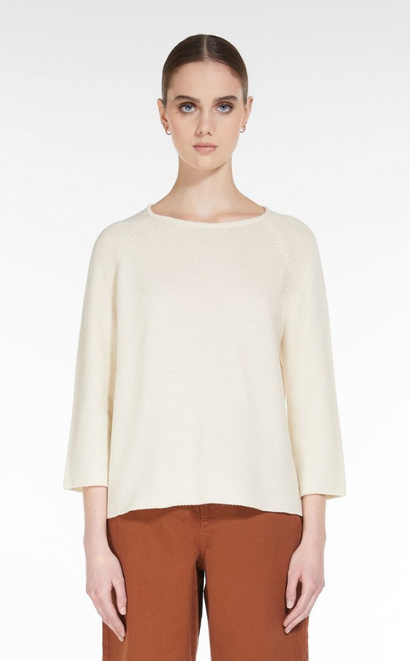 Max Mara Round-neck Baumwoll Top Strickwaren Weiß | MMR593470