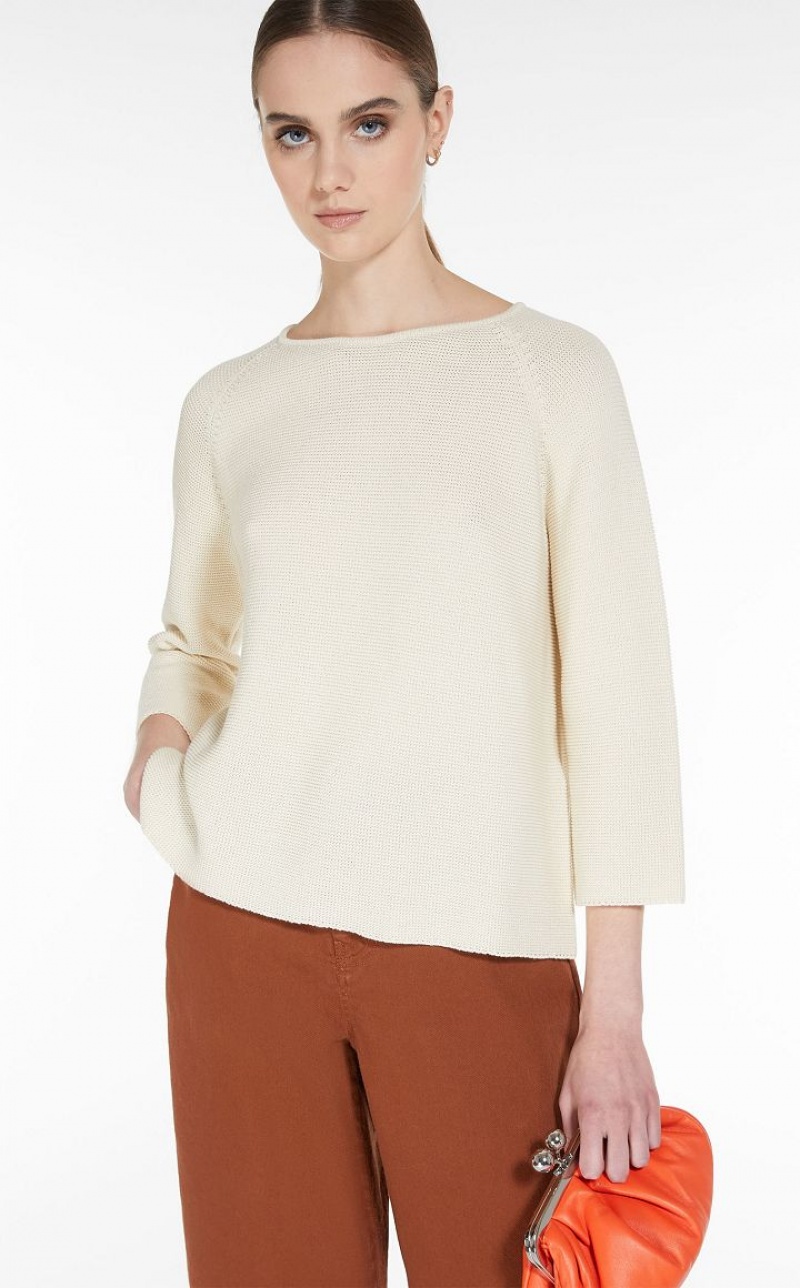 Max Mara Round-neck Baumwoll Top Strickwaren Weiß | MMR593470