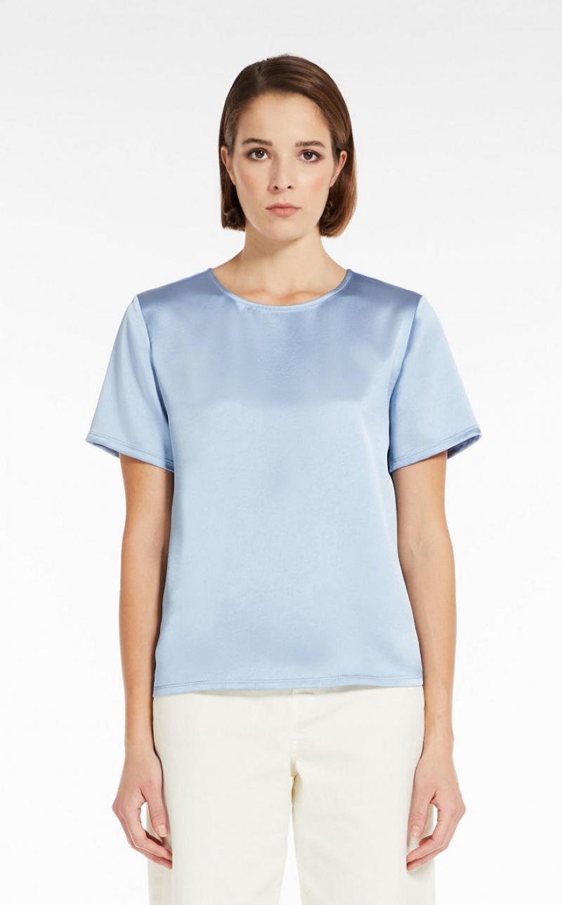 Max Mara Satin And Jersey Oberteile Hellblau | MMR593674