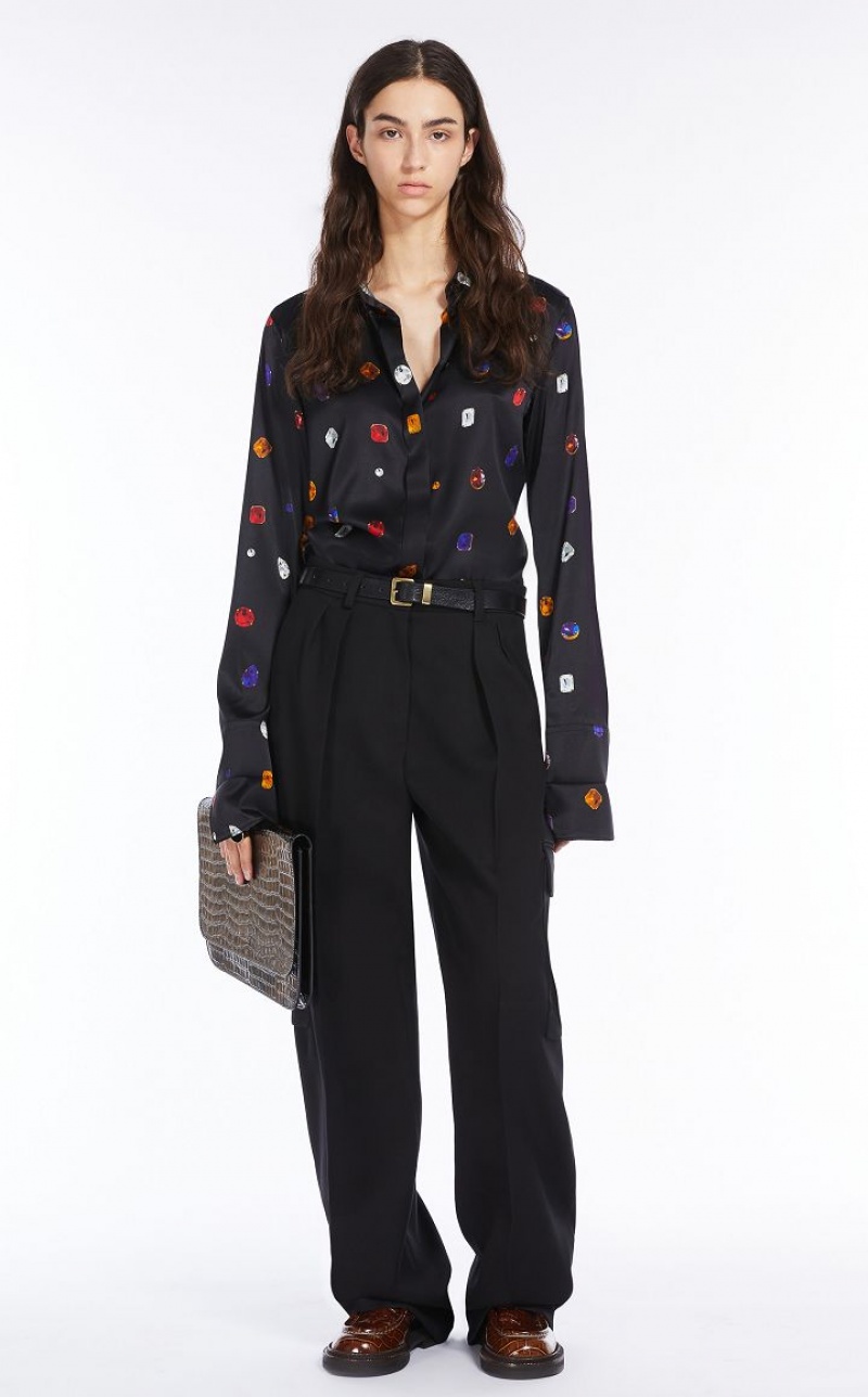 Max Mara Satin Printed With Gem Pattern Bluse Schwarz | MMR593581