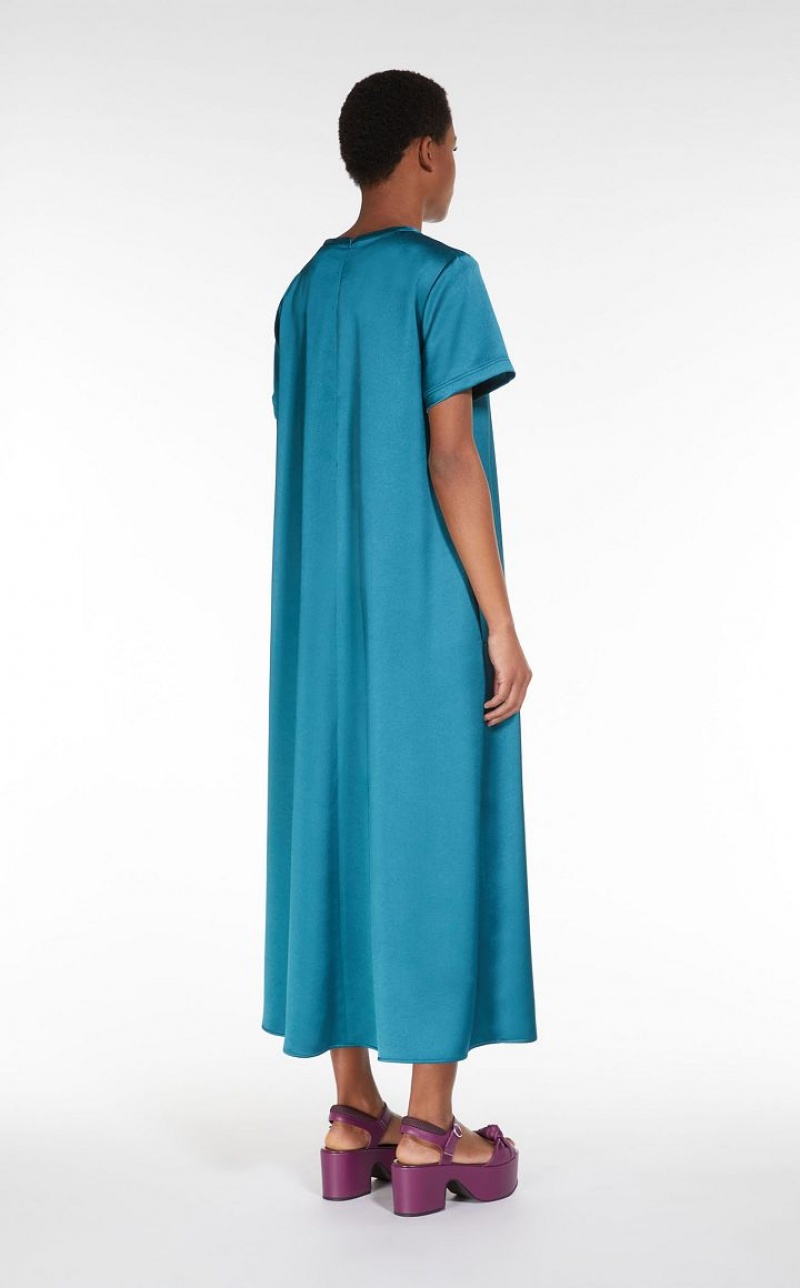 Max Mara Satin T-shirt Kleid Pfauen | MMR593372