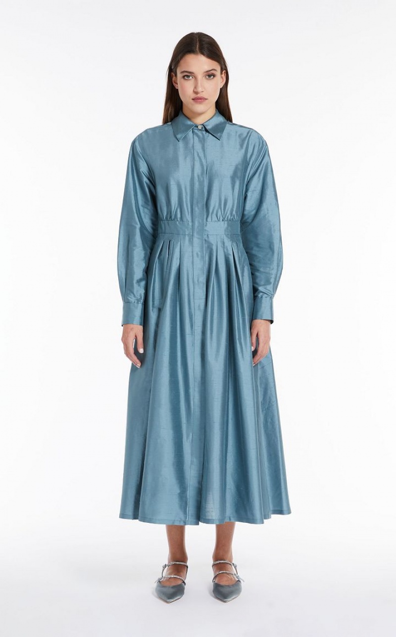 Max Mara Shantung Shirt Kleid Hellblau | MMR593382