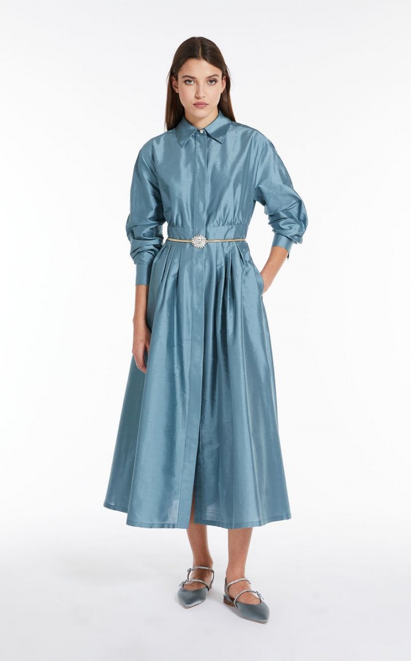 Max Mara Shantung Shirt Kleid Hellblau | MMR593382